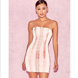 ROSE PINK STRAPLESS BONED MINI DRESS